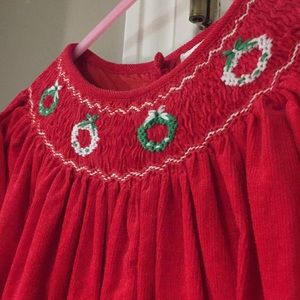Rare Editions Red corduroy smocked Christmas dress